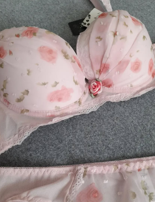Fancy Net Floral Bra Panty Set – Padded Lingerie with Bridal Elegance